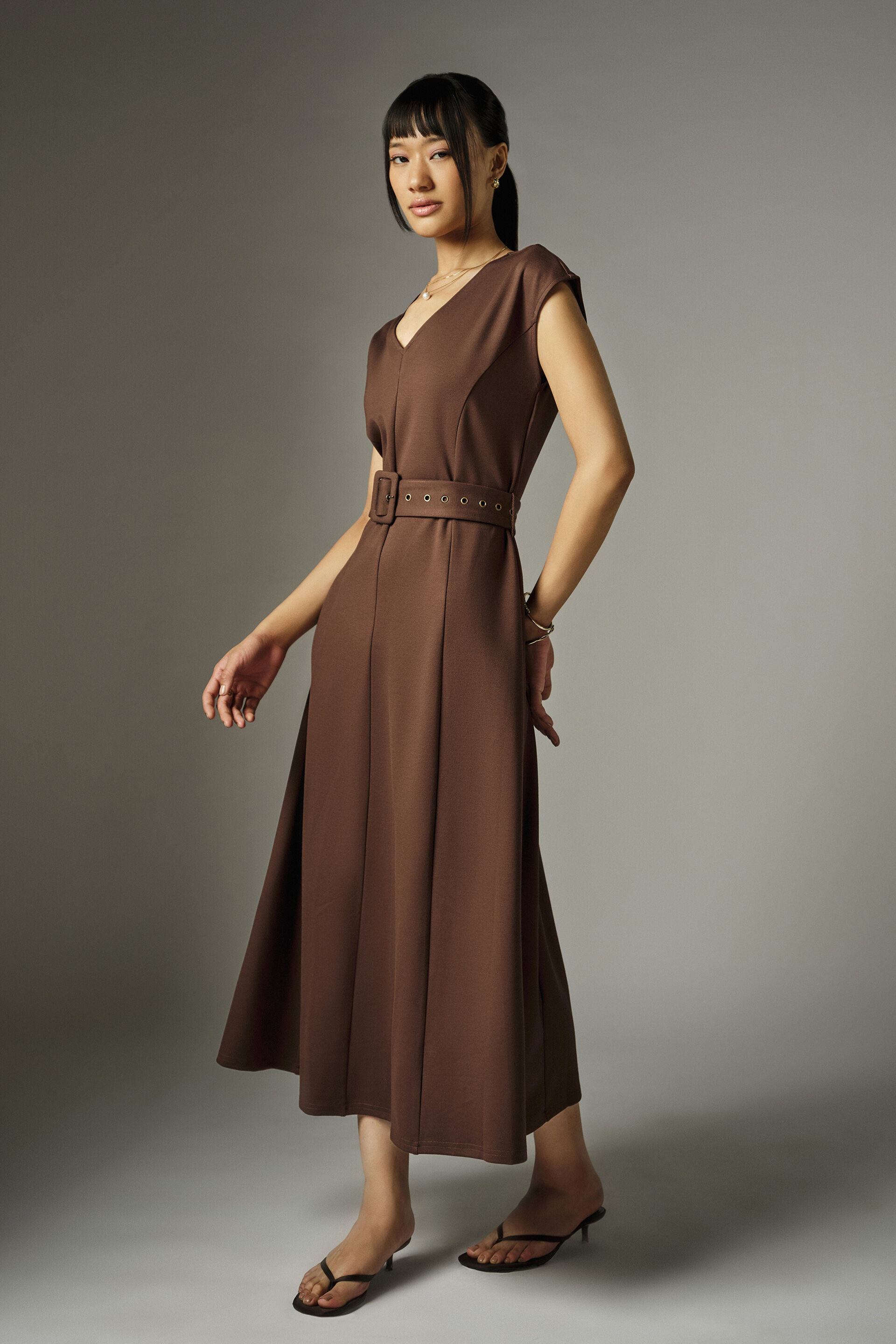 Yvette Brown Panel Dress, Brown, image 4